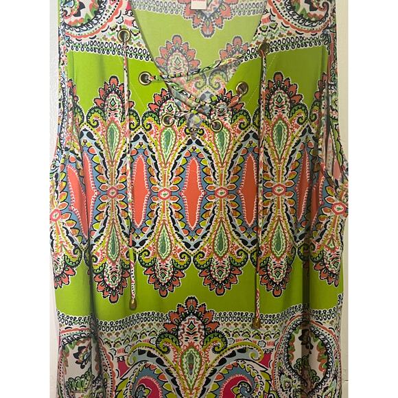 Ivy Lane Vibrant Dress Paisley Print Shift Womens Size L Green A-Line Sleeveless - Picture 4 of 7